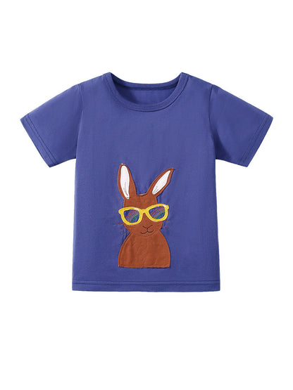 Kids’ Rabbits Cartoon Pattern Short Sleeves T-shirt in European and American Style for Summer-4