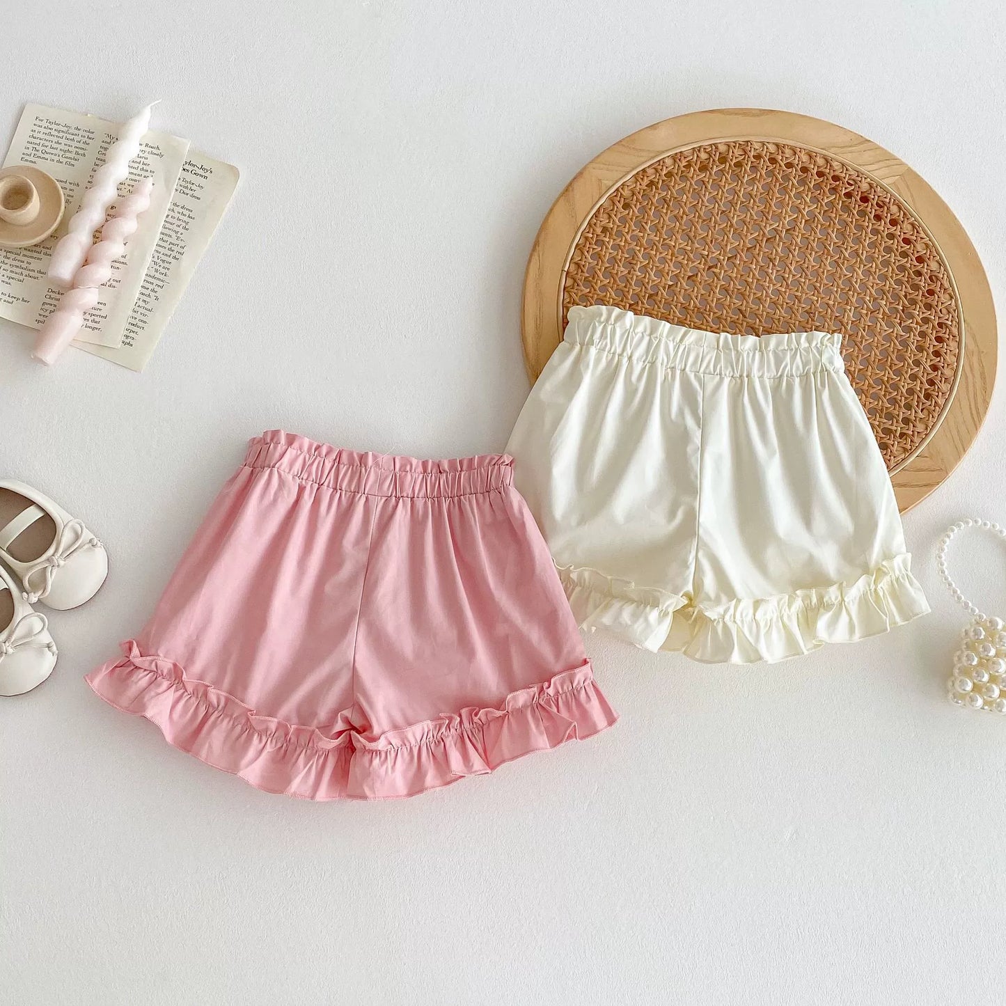 Summer Arrival Kids Girls Cotton Casual Style Ruffle Design Shorts-0