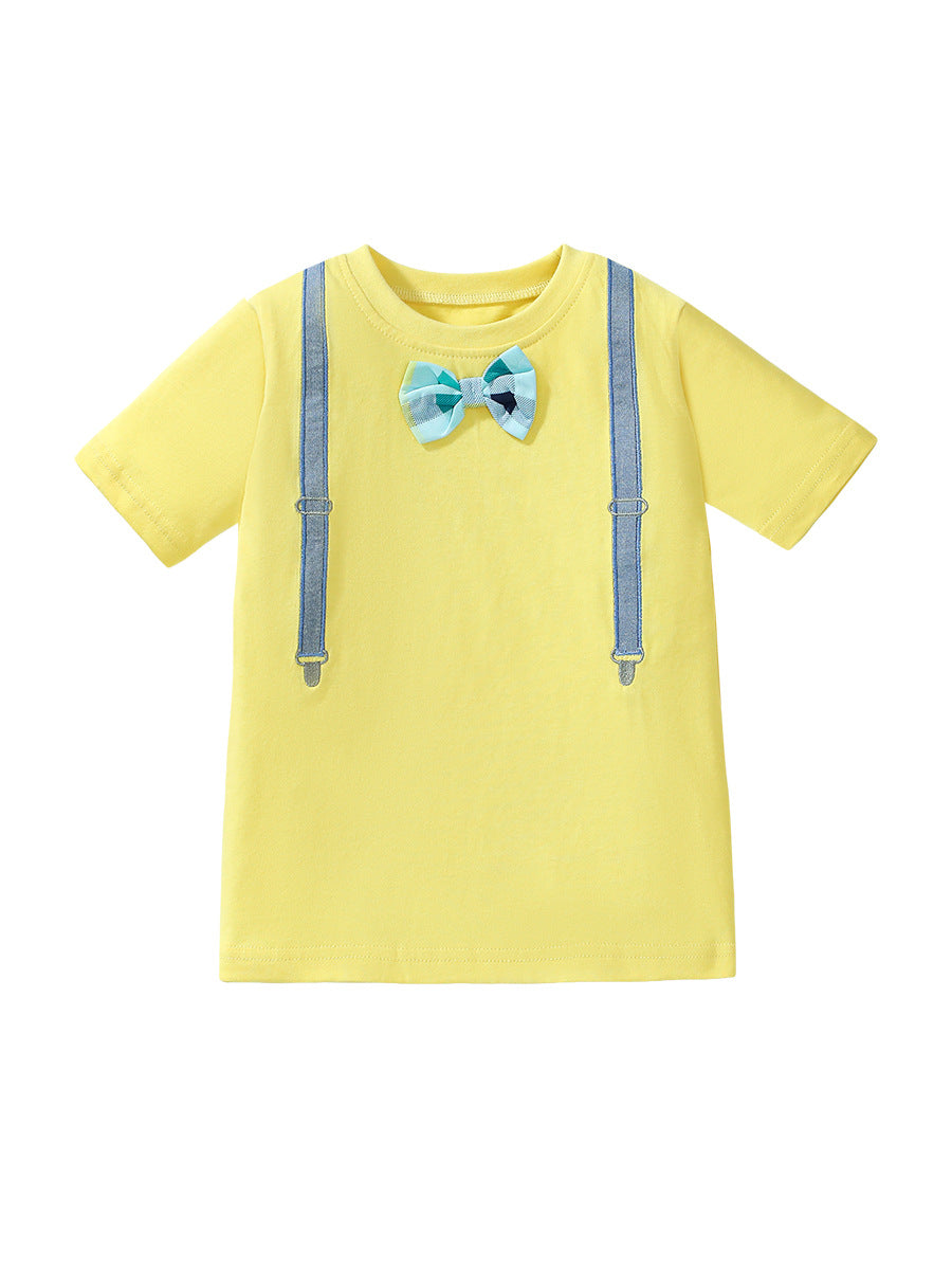 Kids’ Strap Cartoon Pattern Short Sleeves T-shirt in European and American Style for Summer-0