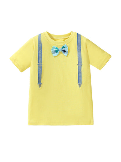 Kids’ Strap Cartoon Pattern Short Sleeves T-shirt in European and American Style for Summer-0