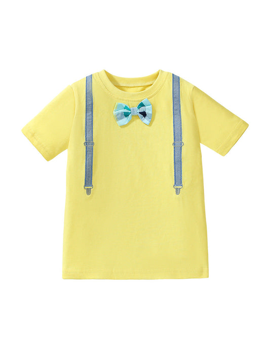 Kids’ Strap Cartoon Pattern Short Sleeves T-shirt in European and American Style for Summer-0
