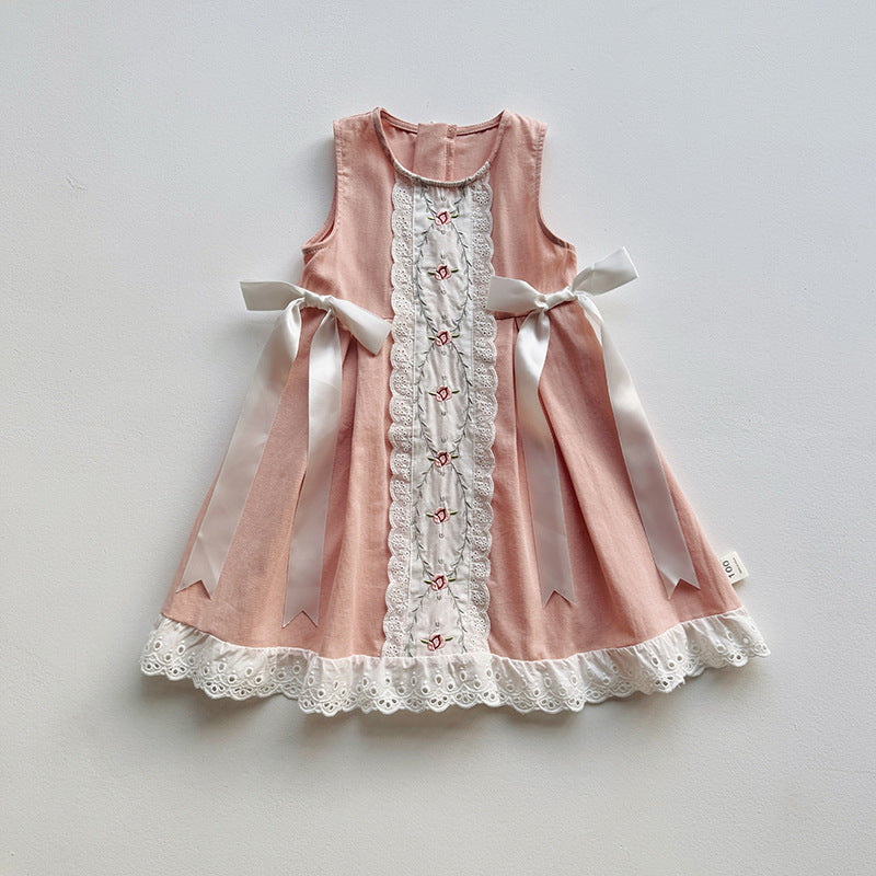 Summer Arrival Baby Kids Girls Vintage Lace Sleeveless Flowers Pattern Dress-2