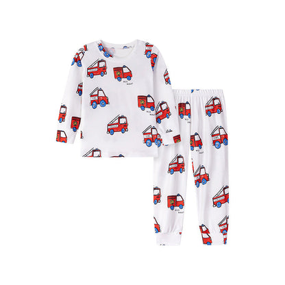 Fire Truck Kids Sleepwear Set – Long Sleeve Shirt and Pants, Cartoon Firefighter Design-4