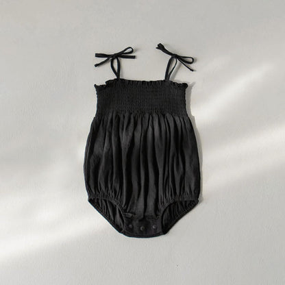 Summer Arrival Baby Girls Cute Solid Color Black Sleeveless Strap Onesies-3