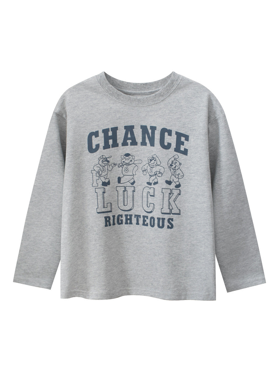 Autumn Arrival Kids Boys Letters and Cartoon Print Crew Neck Long Sleeves Shirt-2