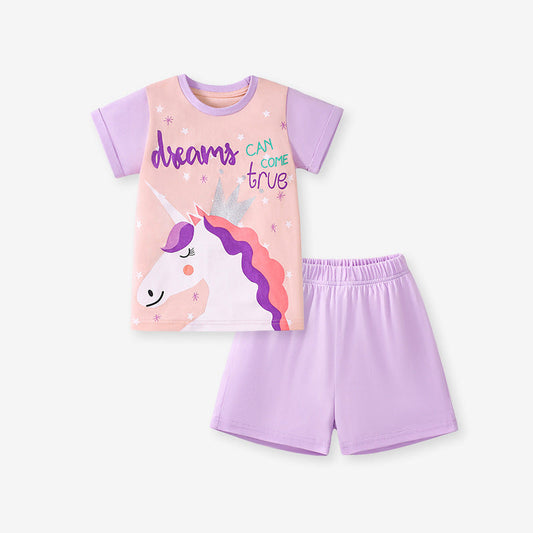 Summer Baby Kids Cartoon Pattern T-shirt and Shorts Clothing Set for Girls-0