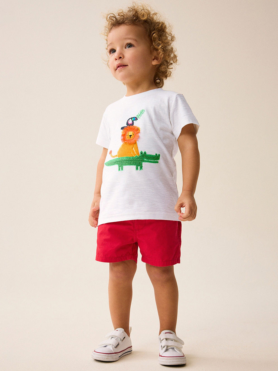 Summer Baby Kids Animals Cartoon Pattern T-shirt and Shorts Clothing Set for Boys-3