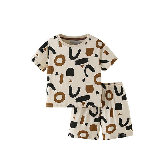 Summer Baby Kids Geometric Pattern T-shirt and Shorts Clothing Set for Boys-0