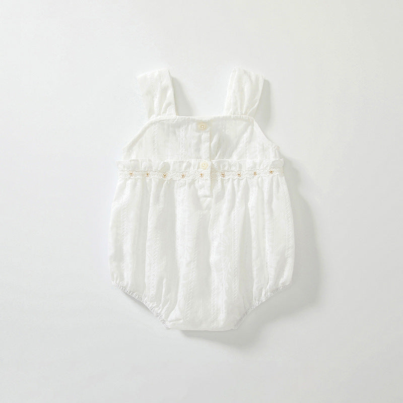 Summer Arrival Baby Girls Cute Thin Beige Sleeveless Onesies-3
