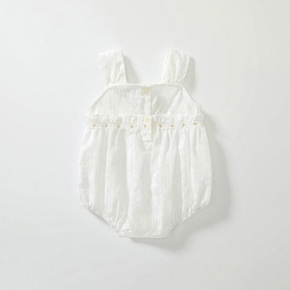 Summer Arrival Baby Girls Cute Thin Beige Sleeveless Onesies-3