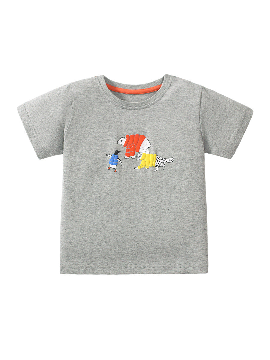 Kids Polar Animals Cartoon Print T-Shirt In European And American Style For Summer-1