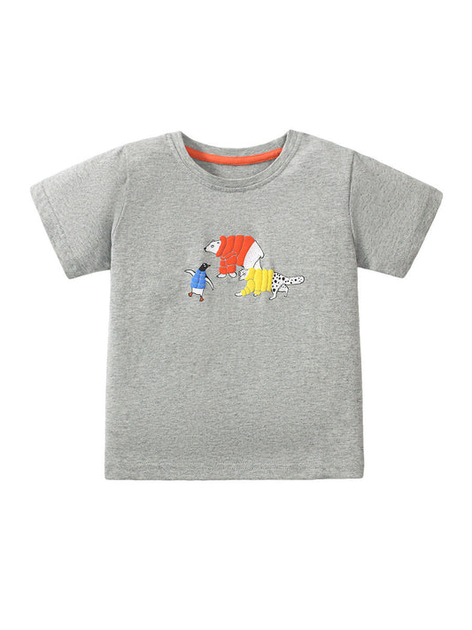 Kids Polar Animals Cartoon Print T-Shirt In European And American Style For Summer-1