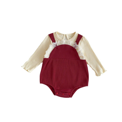 Spring New Arrival Baby Color Patchwork Long Sleeves Onesie For Girls-3