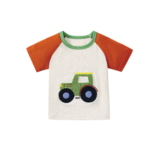 Kids’ Cartoon Pattern Short Sleeves T-shirt in European and American Style for Summer-1