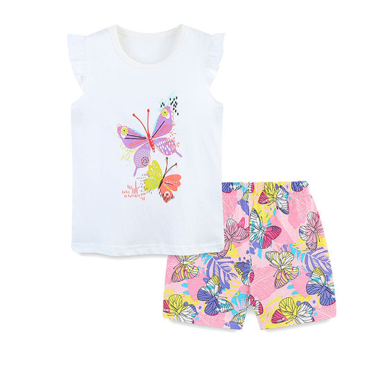 Summer Baby Kids Cute Butterfly Pattern Vest and Shorts Clothing Set for Girls-0