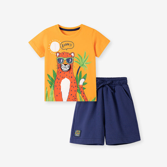 Summer Baby Kids Tigers Cartoon Pattern T-shirt and Shorts Clothing Set for Boys-0