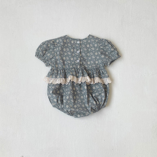 Summer Arrival Northern Europe Floral Pattern Short Sleeves Onesies for Stylish Girls