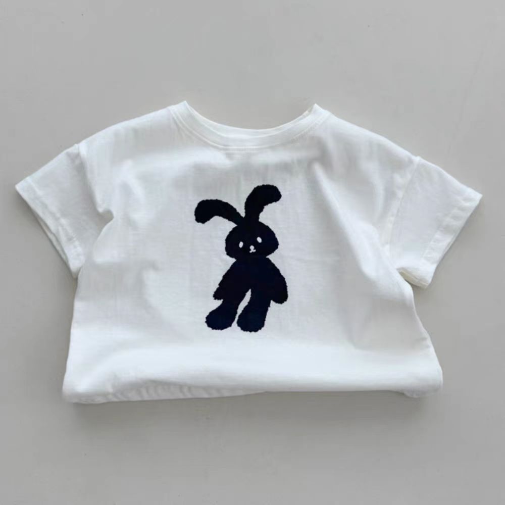 Summer Arrival Kids Crew Neck Short Sleeves Thin Rabbit Print Top T-Shirt-4