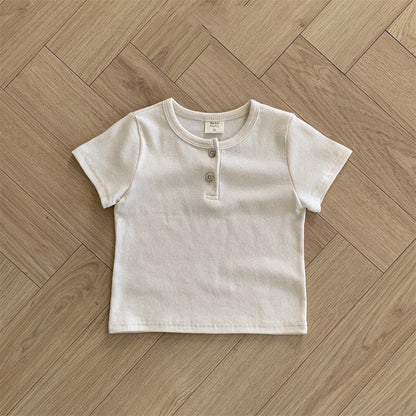 Summer Arrival Kids Unisex Crew Neck Short Sleeves Thin Solid Color Elastic Top Base T-Shirt-2