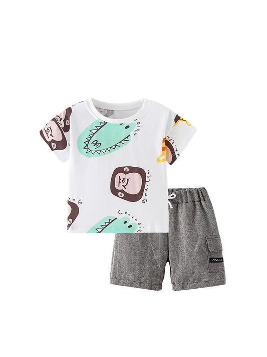 Summer Baby Kids Boys Animals Cartoon Print T-Shirt And Casual Shorts Clothing Set-0