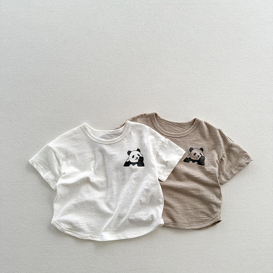 Summer New Arrival Kids Unisex Soft Comfortable Short Sleeves Panda Logo Top Casual T-Shirt-0