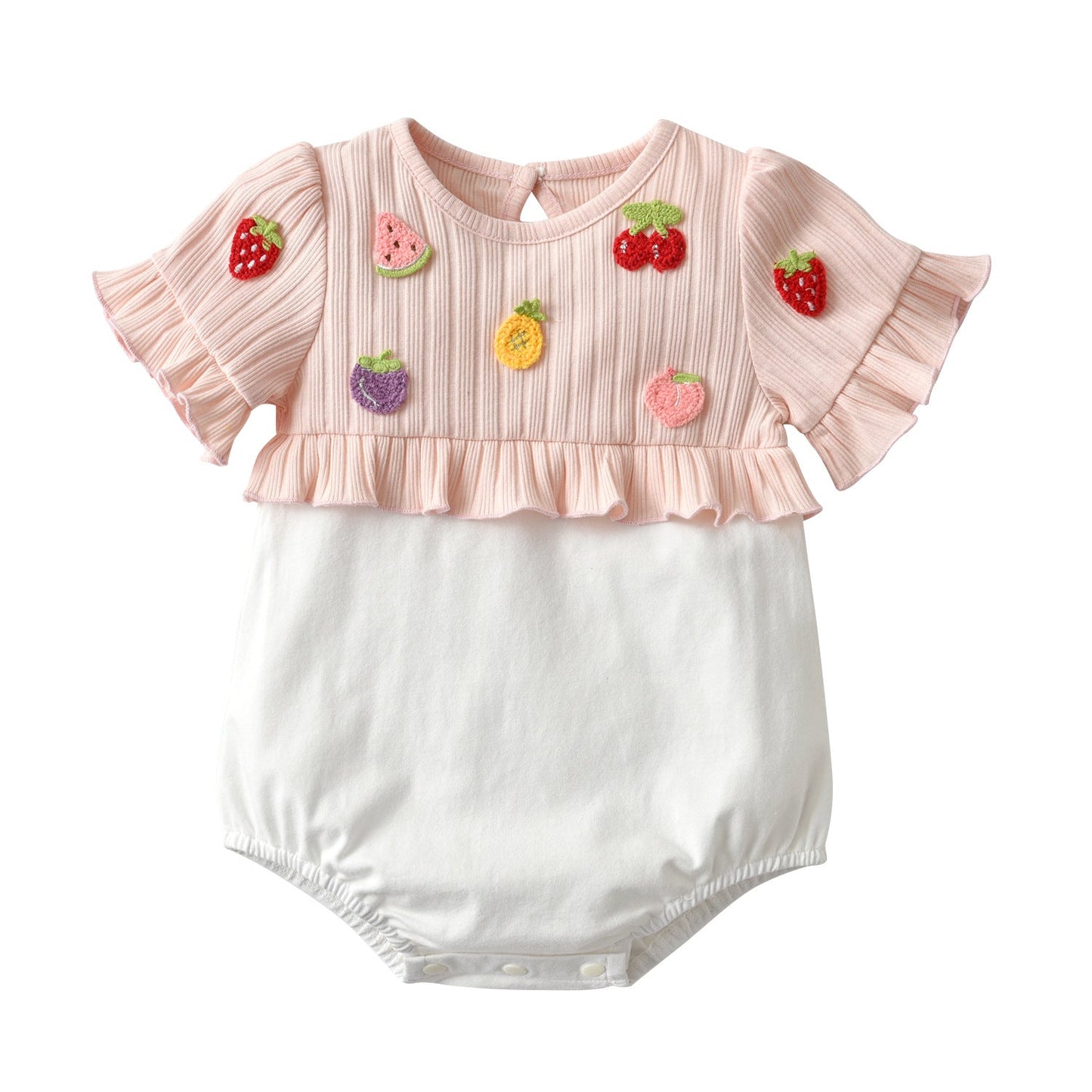 Baby Girls Fruit Embroidered Graphic Lace Sleeve Onesies & Headband-4