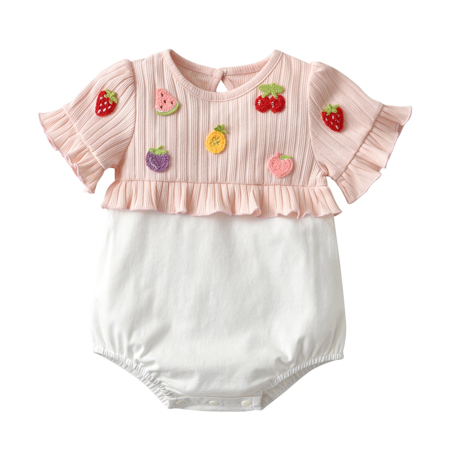 Baby Girls Fruit Embroidered Graphic Lace Sleeve Onesies & Headband-4