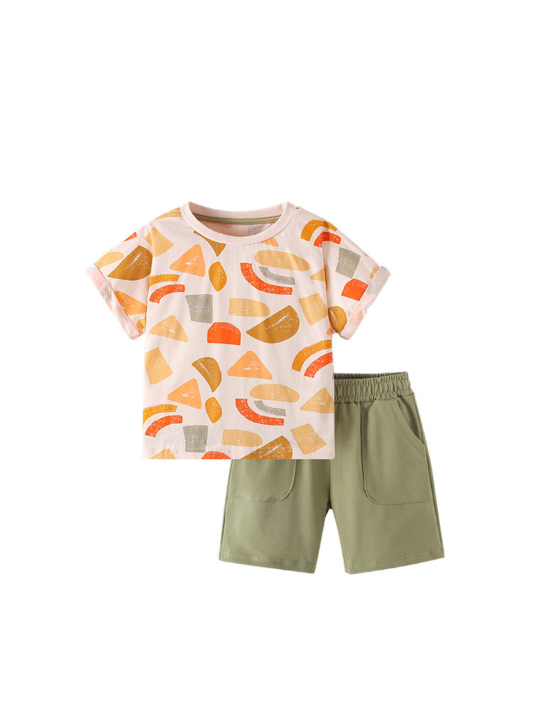 Summer Baby Kids Geometric Pattern T-shirt and Shorts Clothing Set for Boys-4