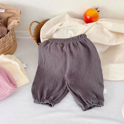 Summer Arrival Kids Unisex Cotton Casual Style Solid Color Pants-5