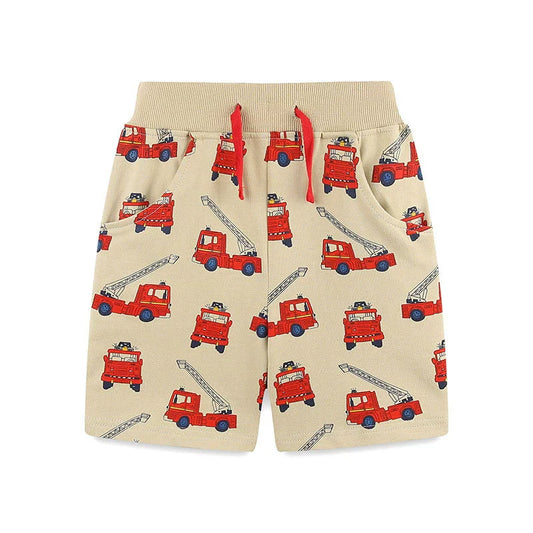 Summer Arrival Kids Boys Cotton Casual Style Cartoon Fire Engines Pattern Shorts-1