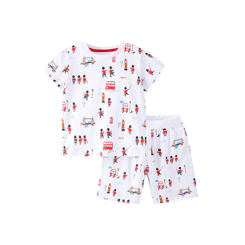 Summer Baby Kids Boys Cartoon Royal Guard Pattern T-Shirt And Short Clothing Set-0
