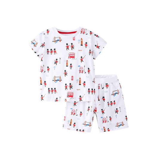 Summer Baby Kids Boys Cartoon Royal Guard Pattern T-Shirt And Short Clothing Set-0