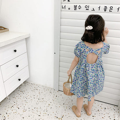 Best Selling Summer Baby Kids Girls Dense Floral Pattern Short Sleeves Dress-4