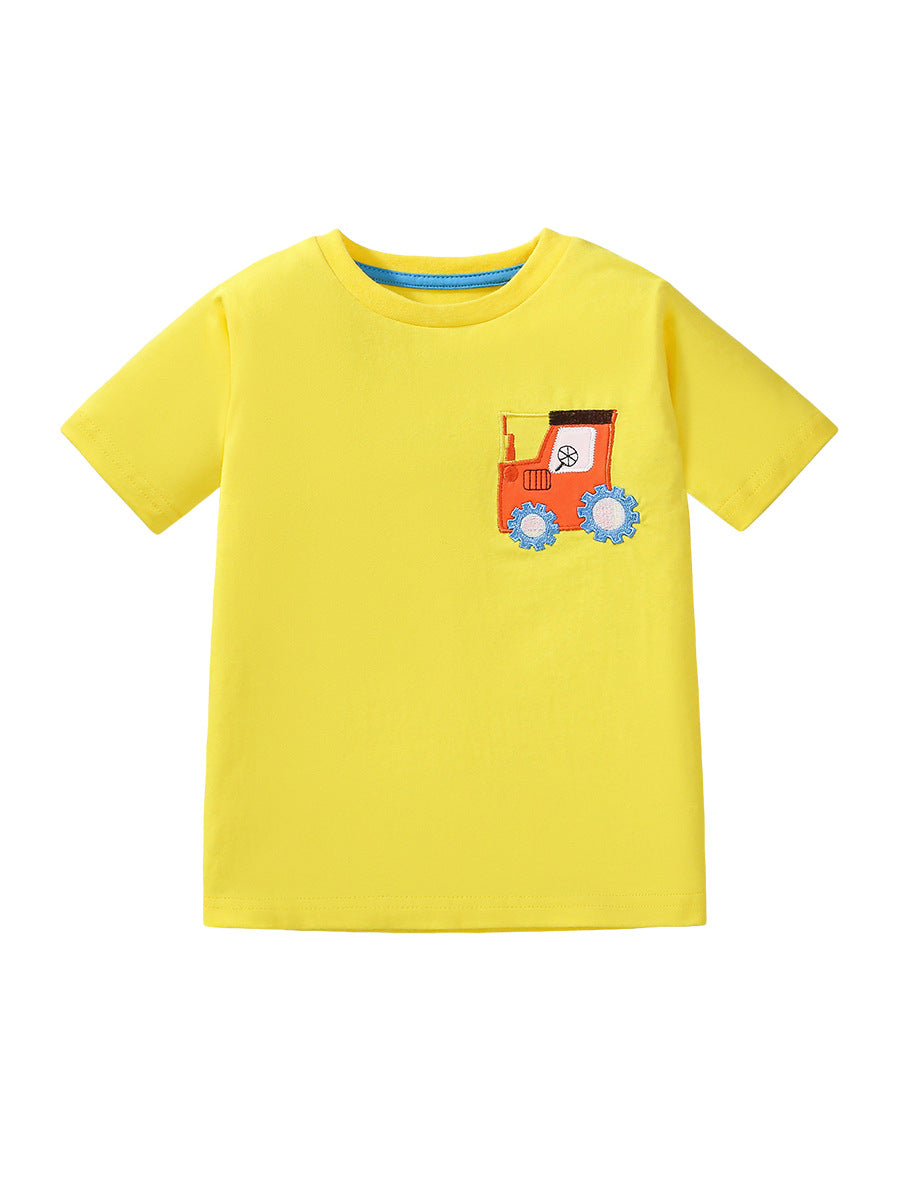 Kids’ Tractors Cartoon Pattern Short Sleeves T-shirt in European and American Style for Summer-0