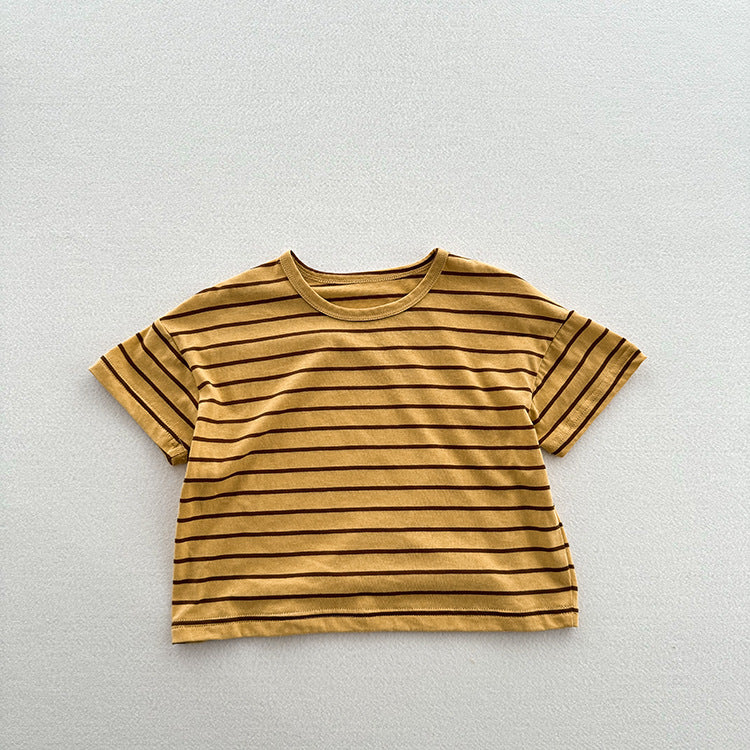 Summer New Arrival Kids Unisex Soft Comfortable Short Sleeves Striped Thin Top Casual T-Shirt-2