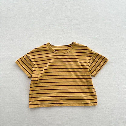 Summer New Arrival Kids Unisex Soft Comfortable Short Sleeves Striped Thin Top Casual T-Shirt-2