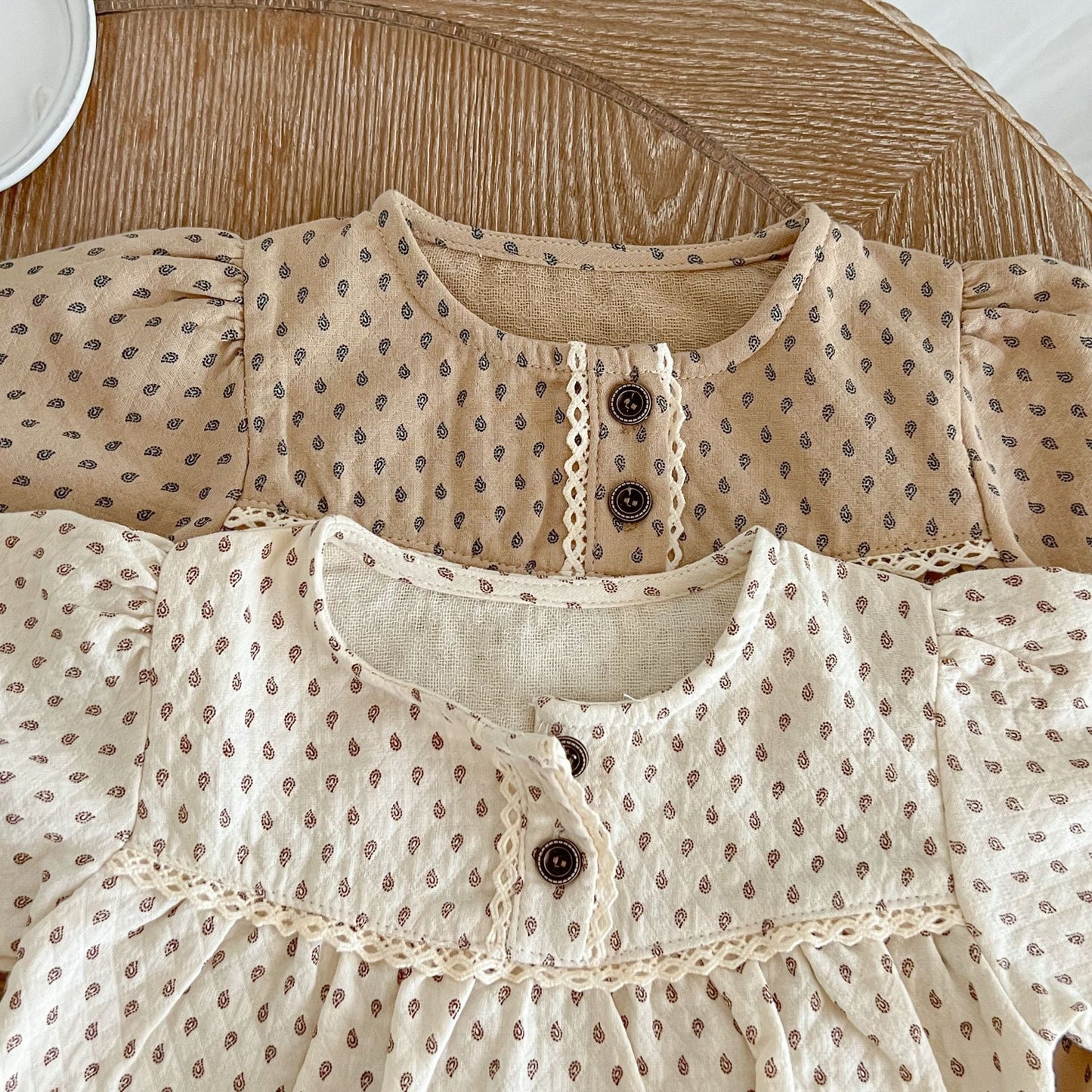 Baby Polka Dot Pattern Long Sleeve Lace Design Onesies-4