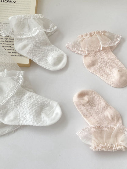 Pairs Summer Thin Breathable Socks For Girls: Baby Girls Princess Socks With Lace Trim-4