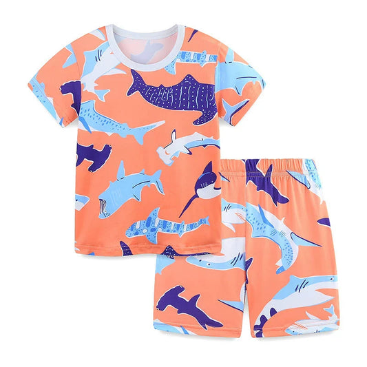 Summer Baby Kids Cartoon Whales Pattern T-shirt and Shorts Casual Clothing Set for Boys-0