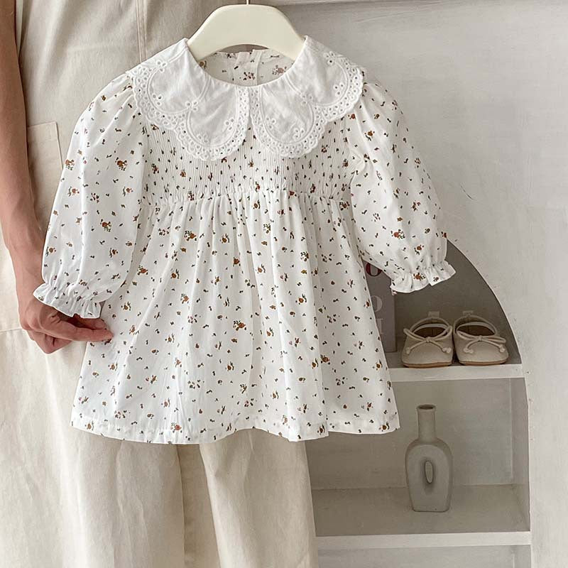 Baby Girl Floral Pattern Doll Neck Onesies & Dress-4
