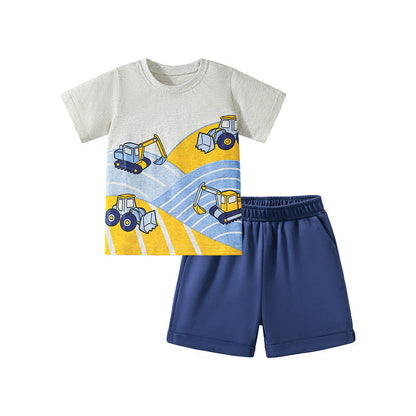Summer Baby Kids Cartoon Pattern T-shirt and Shorts Clothing Set for Boys-0