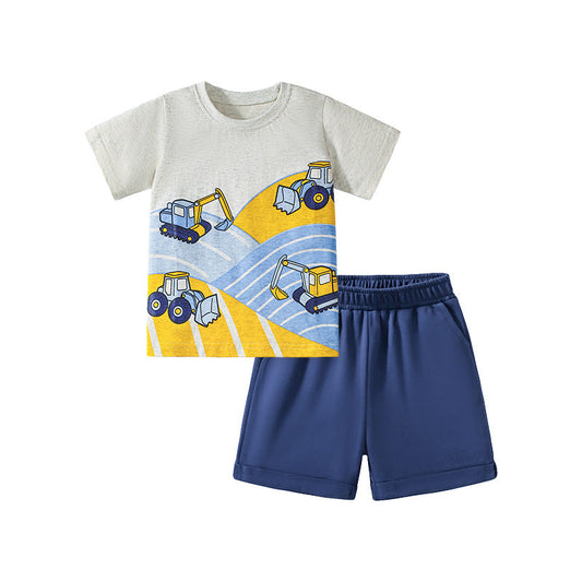 Summer Baby Kids Cartoon Pattern T-shirt and Shorts Clothing Set for Boys-0