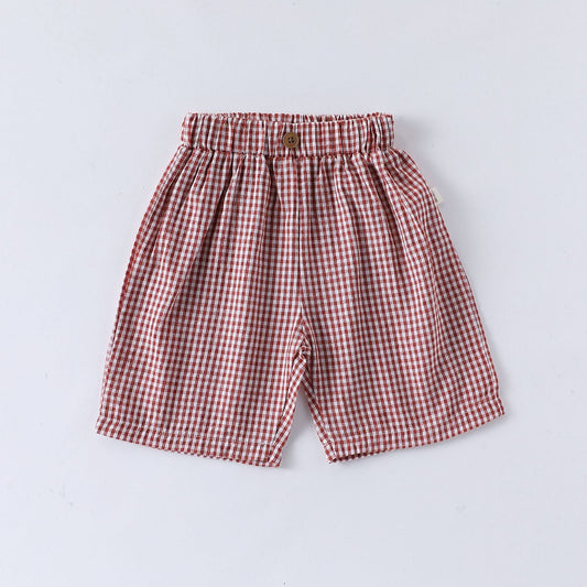 Summer Arrival Kids Unisex Cotton Casual Style Plaid or Striped Shorts-1