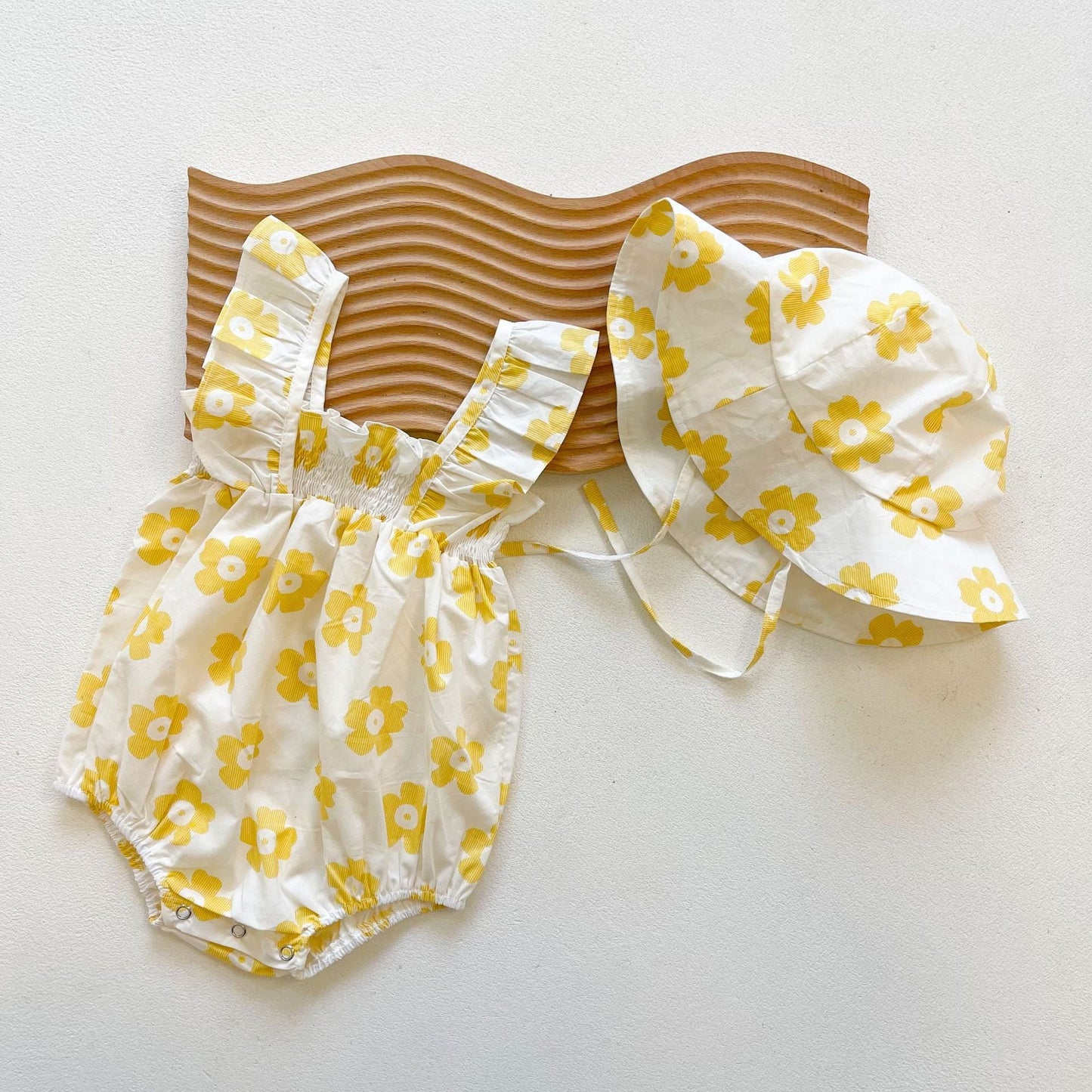 Baby Girl Floral Print Ruffle Design Sleeveless Crotch Onesies Bodysuit-4
