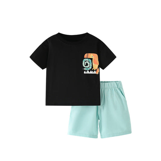 Summer Baby Kids Animals Cartoon Pattern T-shirt and Shorts Clothing Set for Boys-0