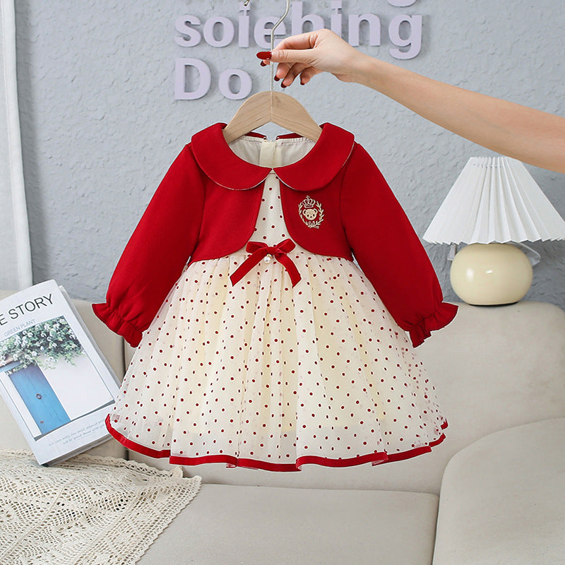 Baby Sweet Style Polka Dot Pattern Dress & Onesies-4