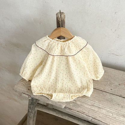 Autumn New Arrival Baby Girls Floral Print Long Sleeves Ruffle Collar Pure Cotton Onesies-0