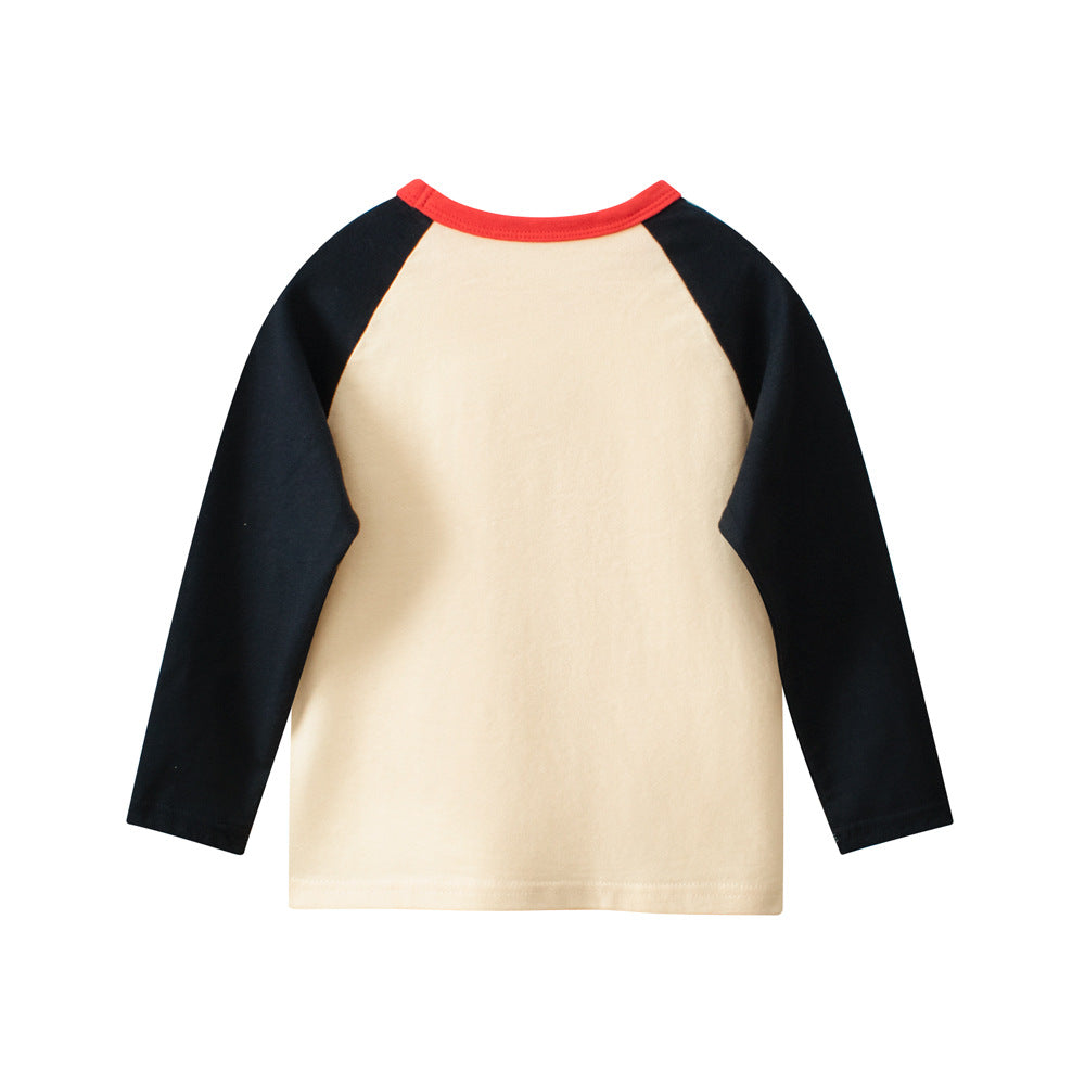 Autumn Baby Kids Boys Letters and Cartoon Print Long Sleeves Crew Neck Cute Top Shirt-1