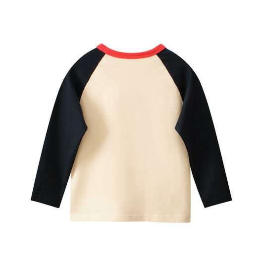 Autumn Baby Kids Boys Letters and Cartoon Print Long Sleeves Crew Neck Cute Top Shirt-1