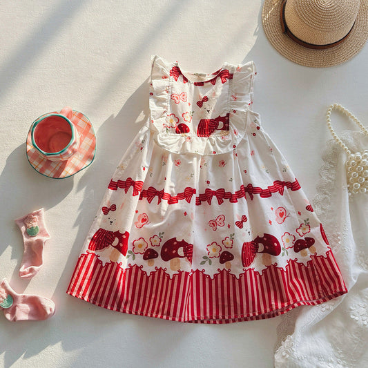 Summer Arrival Baby Kids Girls Sleeveless Rabbit Cartoon Pattern Dress-0